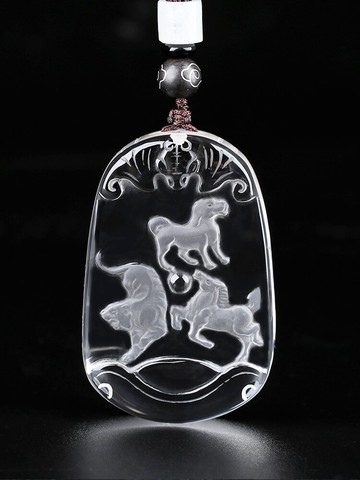 天然白水晶生肖屬虎馬狗三合賜瑞吊墜寅午戌貴人項鏈犬馬保歲掛件
