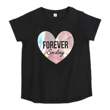 日本西松屋 - 胸前閃耀銀箔愛心短袖上衣-黑