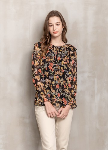 瑰麗色彩雪紡荷葉造型上衣