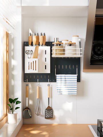 免打孔廚房洞洞板家用墻上置物架刀架用品調料架抹布架壁掛收納架