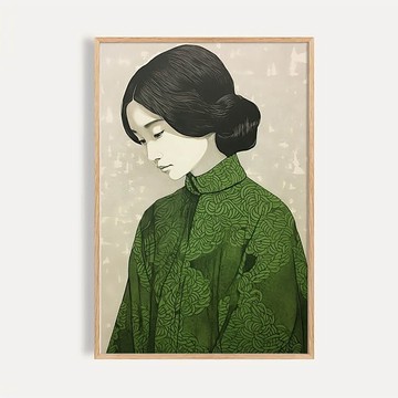 綠蔓凝思 / 日式復古綠意仕女裝飾畫