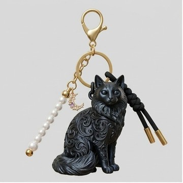 貓咪（峇裡貓）鑰匙圈 迷你立體 絲綢黑