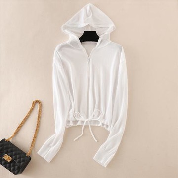 冰絲防曬衣女2025新款夏季拉鏈連帽針織開衫女長袖超薄款罩衫外套