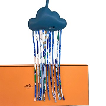 HERMES 愛馬仕 限量款烏雲造型拼色小羊皮鑰匙圈/吊飾/掛飾(寶石藍)