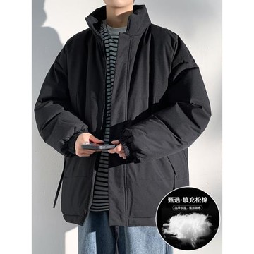 冬天立領棉衣外套男寬松休閑潮流純色百搭冬季加厚保暖男款棉服潮