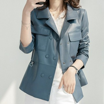 【巴黎精品】現貨+預購 頂級真皮西裝外套真羊皮皮衣秋冬風衣夾克休閒女裝-羊皮收腰西領女外套3色a1le13