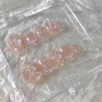 純手工穿戴甲甲片短仙女極光蝴蝶結仙氣飄飄手工可拆卸 手工穿帶甲 美甲 美甲貼片 指甲貼片 指甲 穿戴甲