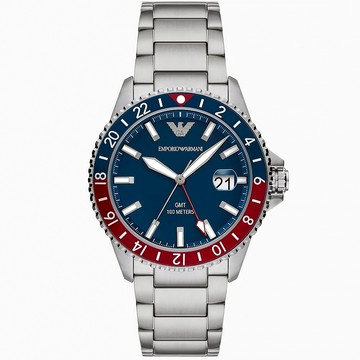 EMPORIO ARMANI 亞曼尼 Diver 紅藍撞色GMT手錶-42mm AR11590