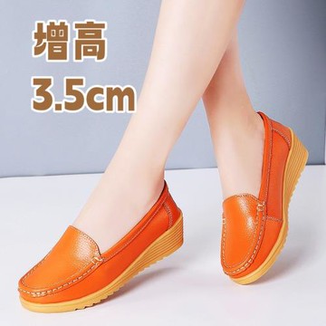 2024新款女鞋春秋坡跟軟底真皮單鞋增高鞋軟底軟面舒適一腳蹬涼鞋