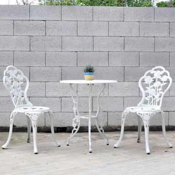 概念家居  花想白鋁合金鑄鐵庭園1桌2椅  (ut-2w)
