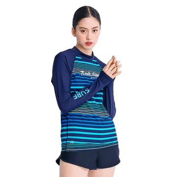 台灣製  清爽條紋防曬 長袖水母衣二件式泳裝