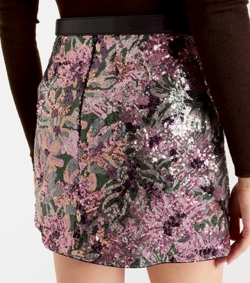 Self-Portrait Floral sequined miniskirt
