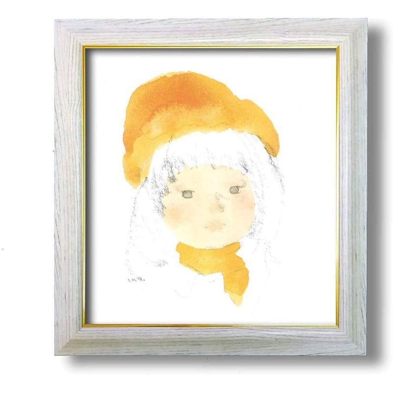 色紙絵 少女絵 子ども絵いわさきちひろの世界額装品 いわさきちひろ色紙額 (黄色い帽子の少女, クリーム)