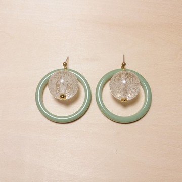 復古泡泡珠豆綠圈圈耳環