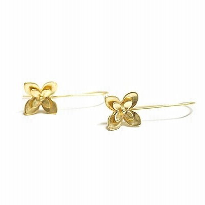 【2個（1ペア）】キュートなArtflowerマッドゴールドカン付きロングフックピアス
