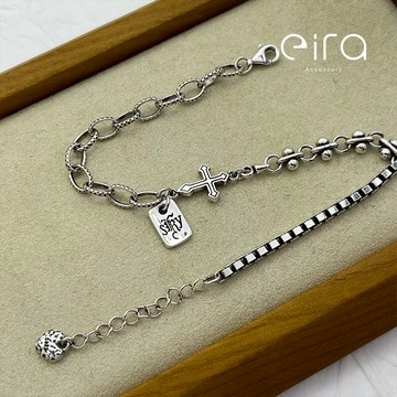 Eira Accessory 復古十字拼接手練‧925純銀手鍊‧中性 復古 百搭 朋克 手鍊 手飾 CSL0023A
