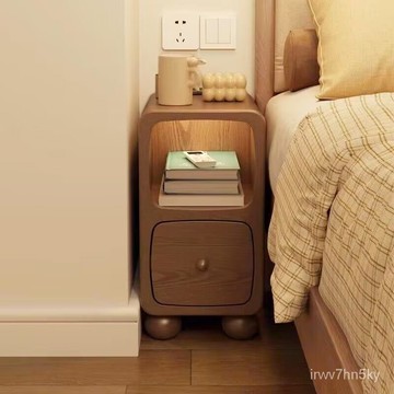 【可開發票】實木床頭櫃迷你小型極窄帶燈床邊超窄簡約現代臥室夾縫窄邊置物架 邊櫃 抽屜收納櫃 收納櫃 矮櫃