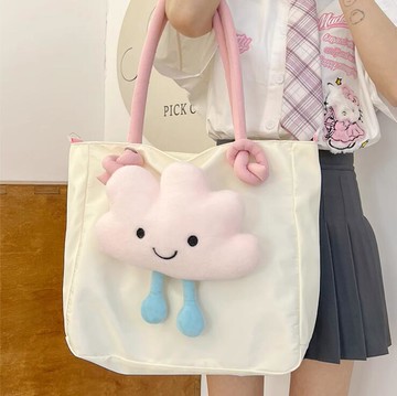 大容量包包女可愛雲朵可拆卸單肩斜挎包百搭學生帆布包托特包【繁星小鎮】