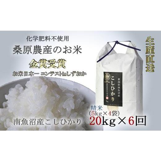 ふるさと納税 新潟県 南魚沼市 桑原農産のお米20kg(5kg×4)×6ヵ月　南魚沼産こしひかり