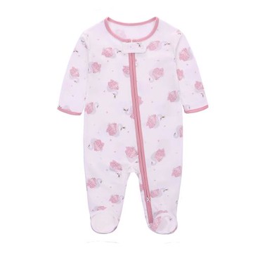 嬰兒連體衣春秋長袖跨新生兒連腳哈衣純棉寶寶包腳服拉鏈款連身衣