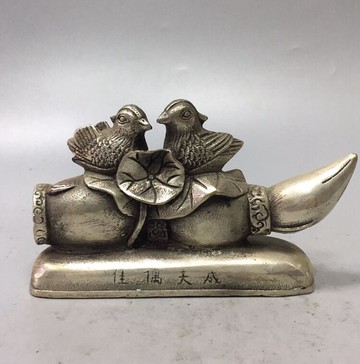 純銅鴛鴦佳偶天成仿古銅器純銅鴛鴦工藝品家居擺件純銅仿古工藝品