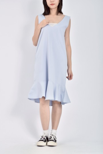 (M) queenshop質感無袖V領藍色洋裝