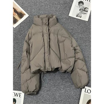 灰綠色短款羽絨服女2024冬季新款設計感寬松90白鴨絨休閑氣質外套