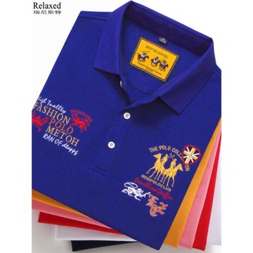 高檔男裝純棉長袖翻領POLO衫春秋裝潮刺繡大牌上衣服秋季高端體恤