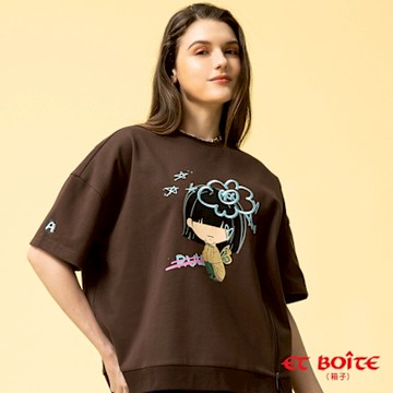 ET BOîTE 箱子 BLUE WAY – LIZ下襬拉鍊七分袖印花TEE(咖啡)
