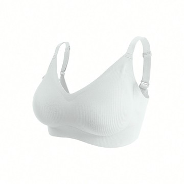 【集中美胸】包覆加強無痕無鋼圈內衣-直條 - XL / 海鹽灰