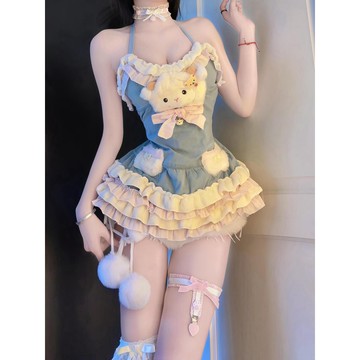 【臺灣發貨】日係新款 純慾可愛吊帶 連衣裙女 夏季2025年 蝴蝶結拚接蛋糕短裙