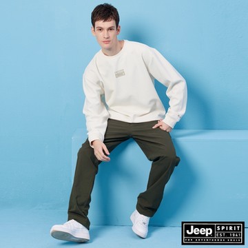 JEEP 男裝 簡約素面彈性長褲-綠色