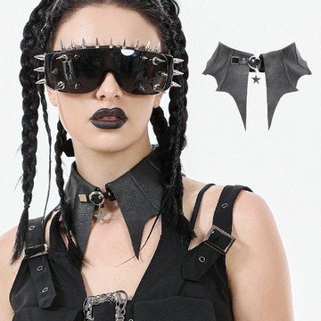 蝙蝠翅膀星星吊墜仿皮革假領頸圈暗黑龐克DARK IN LOVE台灣ACK152