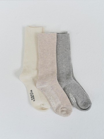 Wool Blend Ribbed Daily Socks [Ivory/Light Brown/Melange]