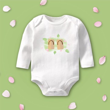 花見寶寶 木屐 長袖包屁衣 白 嬰兒 彌月 滿月 禮物