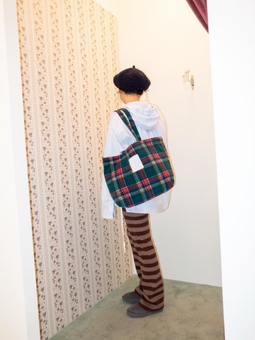 Winter Check Fleece Quilted Bag [Green]