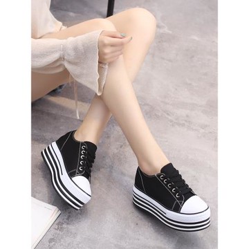 秋季新款帆布鞋女韓版潮低幫鞋厚底松糕跟休閑內增高鞋單鞋子板鞋