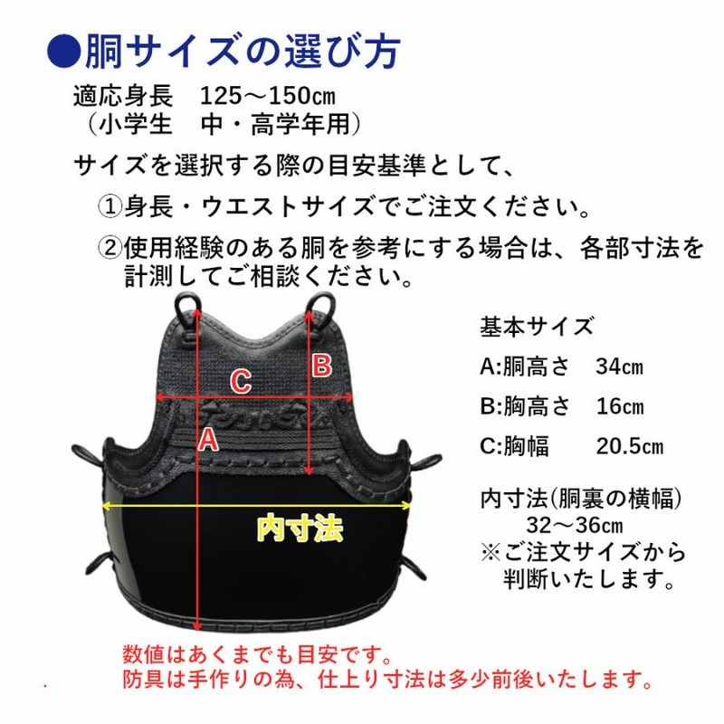 剣道胴 剣道防具 小学生用 胴 日武 黒樹脂胴 胸4種（適応身長