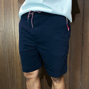 美國百分百【全新真品】Tommy Hilfiger 短褲 棉質 綁繩 TH 短棉褲 logo 素面 深藍 CP51
