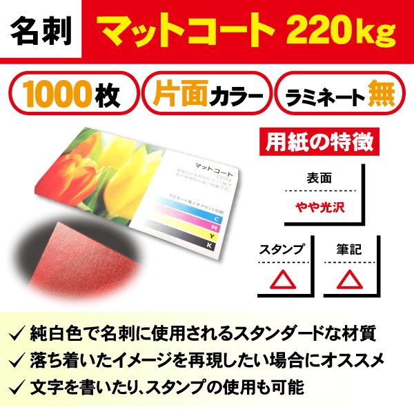 一般名刺　1000枚　片面　マットコート220kg　ラミネート無し