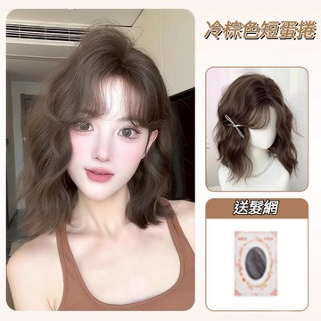 【24H台灣出】整頂式假髮 韓系 中分 八字瀏海 女生全頭套 現貨 羊毛捲 水波紋 自然 逼真 短捲假髮 WIG 妹妹頭