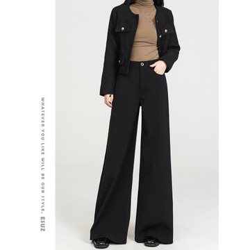 黑色闊腿褲女秋冬2025新款高腰垂感西裝褲寬松顯瘦拖地直筒休閑褲
