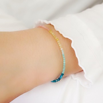 七脈輪水晶手鏈 彩虹水晶純銀手鍊 彩色天然石  女生手鏈飾品禮盒