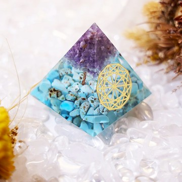 金字塔奧根塔Orgonite生命之樹/脈輪/助眠冥想能量銅紫水晶綠松石