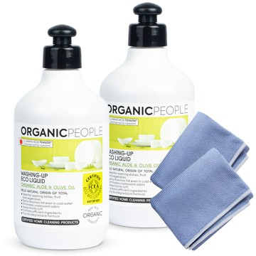 Organic People 【有機生活】洗碗精/蔬果清潔劑(可洗蔬果 奶瓶 餐具)（蘆薈﹧500ml﹧2入）《送淨亮擦拭布2入》