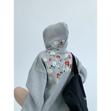 【RICECAKE & OISIS】美式重工 花花刺繡 帽t 高級感 百搭 oversize 上衣 女