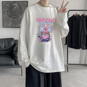 【台灣熱銷】M-8XL 長袖T恤 長袖 印花 日系T恤 Oversize上衣 圓領T恤 落肩 大碼 男生衣服