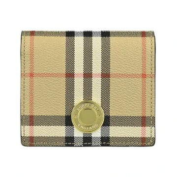 BURBERRY金屬壓印LOGO格紋設計PVC 4卡釦式對折短夾(典藏米x棕)
