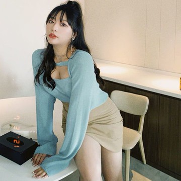 【現*貨】Plump 100kg可穿 針織開衫長袖 顯瘦遮肚 慵懶風 包臀半身短裙 兩件式套裝