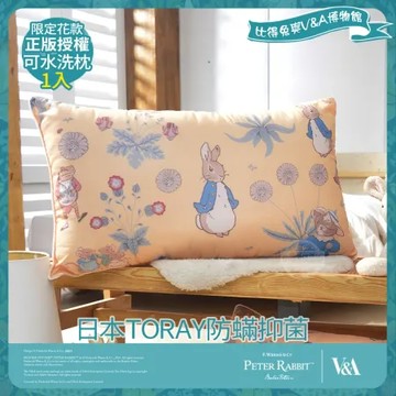 【PETER RABBIT 比得兔】比得兔與V&A博物館 日本TORAY防蹣抑菌可水洗枕-友時光(1入/台灣製/抗菌枕)